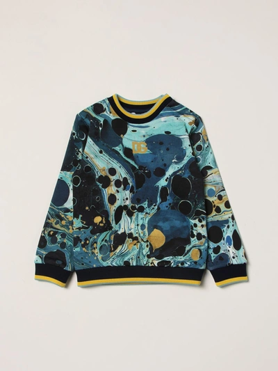 Shop Dolce & Gabbana Cotton Sweatshirt With Print In Blue