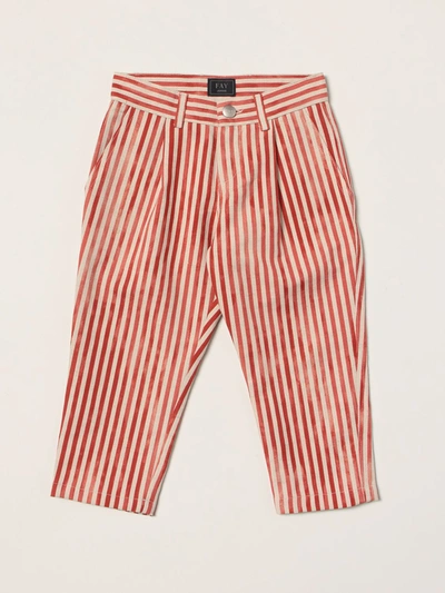 Shop Fay Striped Pants In Linen And Cotton In Red