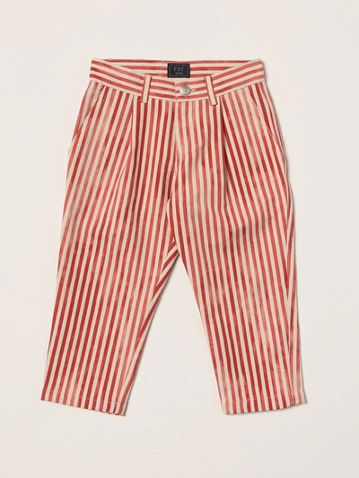 Fay Striped Trousers In Linen And Cotton In Red