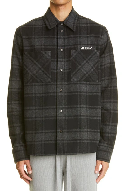 Shop Off-white Arrows Check Flannel Button-up Shirt In Grey/ Black