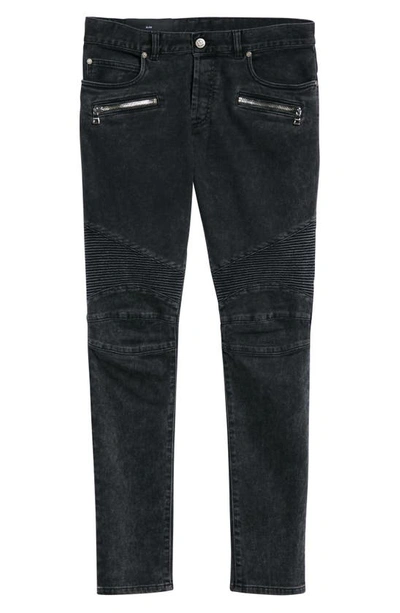 Balmain Straight Trousers With Distressed Finish And Zip Pockets In Washed Black