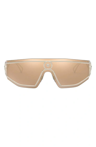 Shop Versace Shield Sunglasses In Gold/ Dark Brown Mirrored Gold