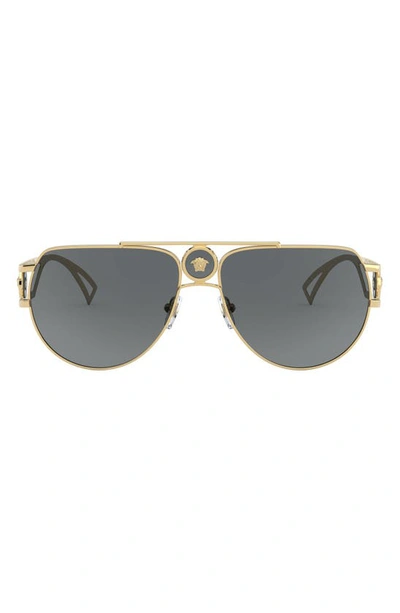 Shop Versace 60mm Aviator Sunglasses In Gold/ Grey