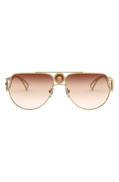 Shop Versace 60mm Aviator Sunglasses In Gold/ Orange Gradient Brown