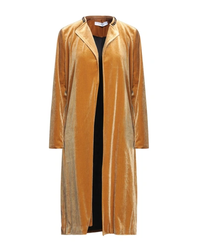 Shop Emma & Gaia Woman Overcoat Ocher Size 4 Polyester, Polyamide, Elastane In Yellow