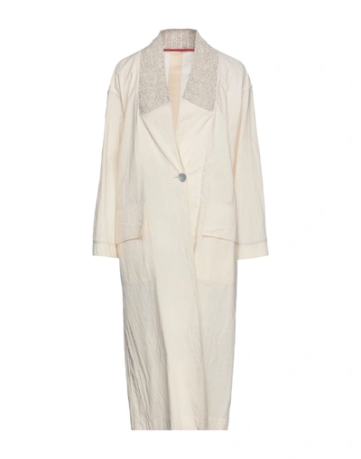 Shop Gentryportofino Woman Overcoat & Trench Coat Beige Size 8 Cotton, Linen, Polyamide, Silk, Paper Yarn