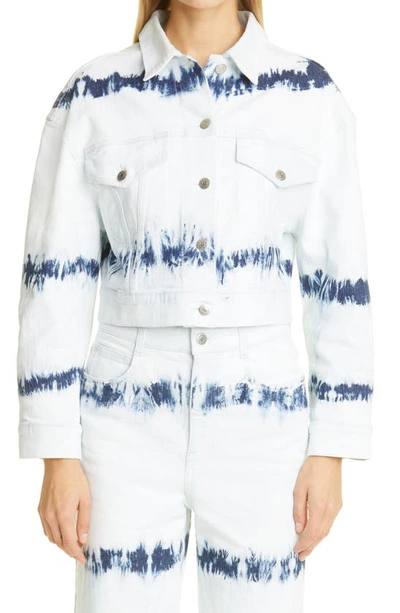 Shop Stella Mccartney Bleach Tie Dye Stripe Stretch Organic Cotton Denim Crop Jacket In 4502 4502