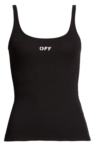 Shop Off-white Logo Stamp Rib Stretch Organic Cotton Tank In Black White