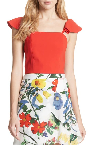 Shop Alice And Olivia Celestial Flutter Sleeve Crop Top In Perfect Poppy