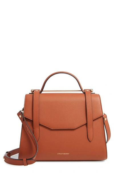 Shop Strathberry Midi Allegro Calfskin Leather Satchel In Chestnut