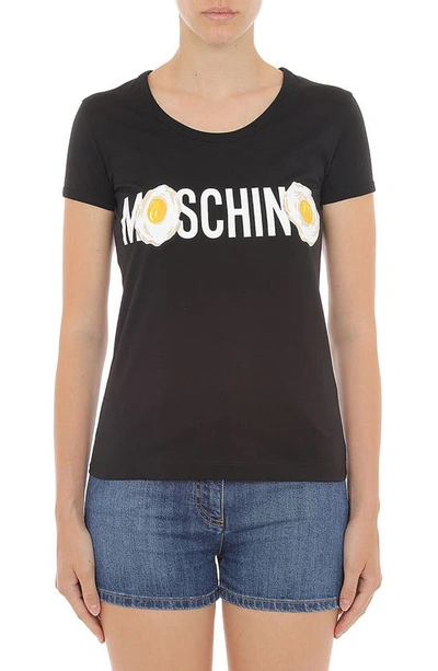 Shop Moschino Egg Logo Graphic Tee In Fantasy Print Black