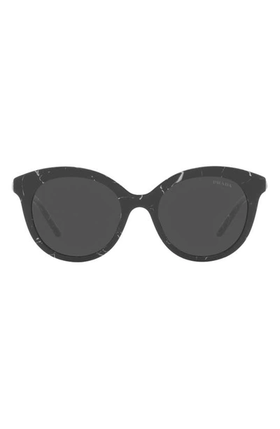 Shop Prada 52mm Round Sunglasses In Black Marble/ Dark Grey