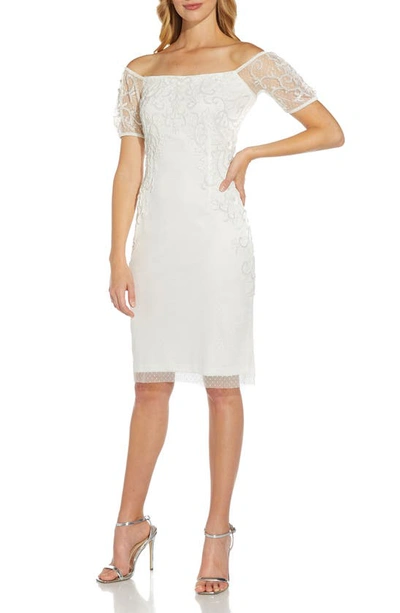 Shop Adrianna Papell Off The Shoulder Beaded Cocktail Dress In Ivory