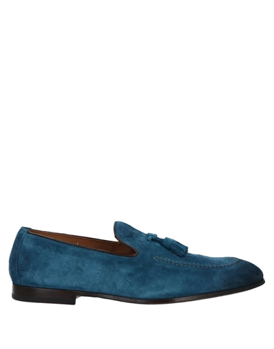 Shop Doucal's Man Loafers Azure Size 9 Soft Leather In Blue