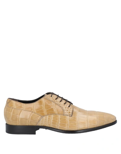 Shop Alberto Guardiani Man Lace-up Shoes Sand Size 8 Soft Leather In Beige