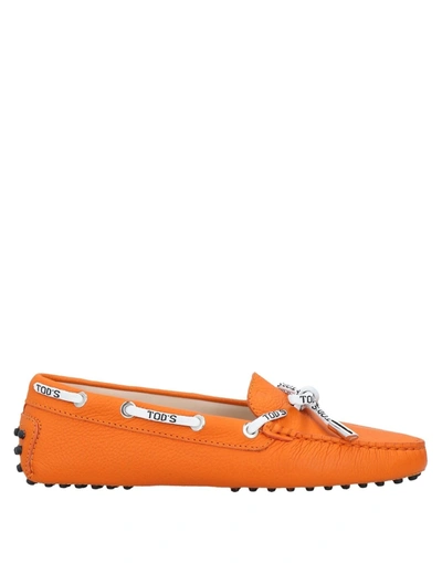 Shop Tod's Woman Loafers Orange Size 7.5 Soft Leather