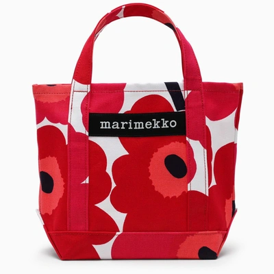 Shop Marimekko White/red Floral-print Small Tote Bag