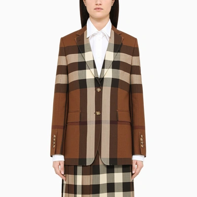 Shop Burberry Check Wool Tailored Jacket In Brown