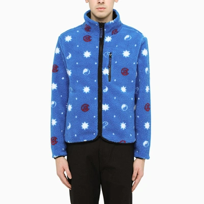 Shop Clot Blue Fleece Jacket With Motif Print