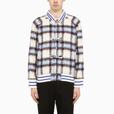 Shop Clot Plaid Wool And Mohair Varsity Jacket In White