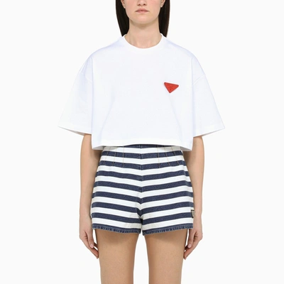 Shop Prada White Crop T-shirt With Logo Triangle