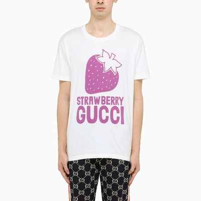 Shop Gucci White Strawberry  Print T-shirt