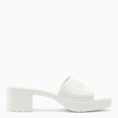 Shop Gucci White Rubber Wedge Slipper Sandals
