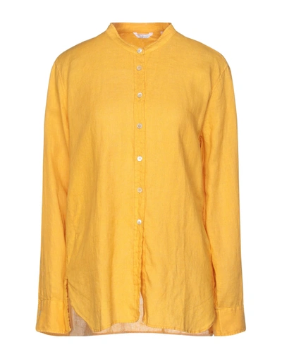 Shop Caliban Woman Shirt Ocher Size 10 Linen In Yellow