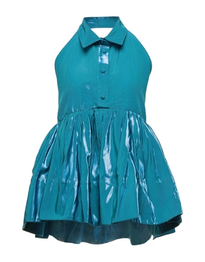 Shop Rosie Assoulin Woman Top Azure Size Xl Cotton, Silk, Polyester In Blue