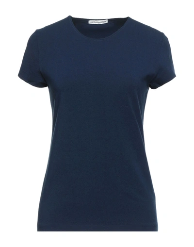 Shop Stefano Mortari Woman T-shirt Midnight Blue Size 4 Cotton, Elastane