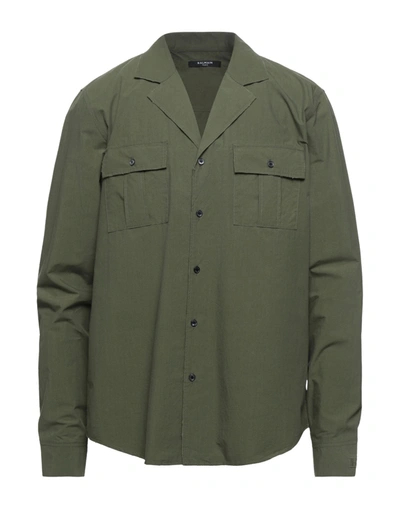 Shop Balmain Man Shirt Military Green Size 16 ½ Cotton