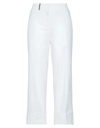Shop Peserico Woman Pants Ivory Size 10 Cotton, Elastane In White