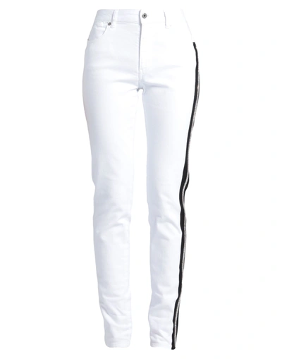 Shop Just Cavalli Woman Jeans White Size 29 Cotton, Elastane, Bovine Leather