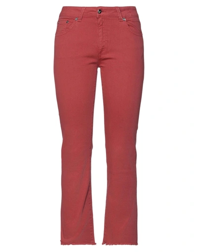 Care Label Woman Jeans Brick Size 29 Cotton, Elastane In Red