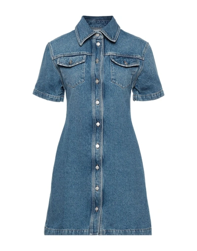 Shop Off-white Woman Mini Dress Blue Size 6 Cotton