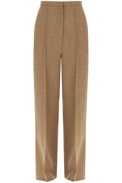 Shop Totême Wide Leg Business Wool Trousers In Brown