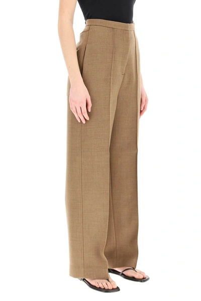 Shop Totême Wide Leg Business Wool Trousers In Brown