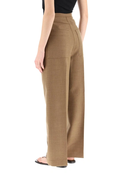 Shop Totême Wide Leg Business Wool Trousers In Brown