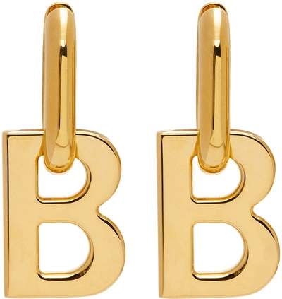 Shop Balenciaga Gold Xl B Chain Earrings In 0027 Shiny