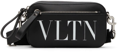 Shop Valentino Black Small Vltn Zip Pocket Crossbody Bag In Nero/bianco