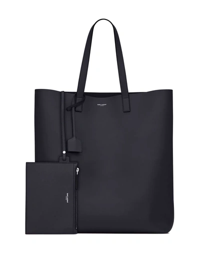Shop Saint Laurent Logo Stamp Shopping Tote Bag In Black
