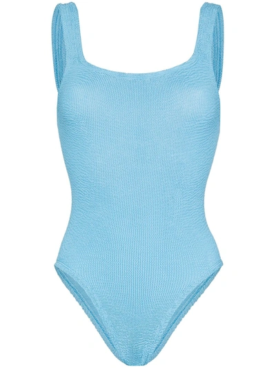 Shop Hunza G Square-neck Open-back Swimsuit In Blue