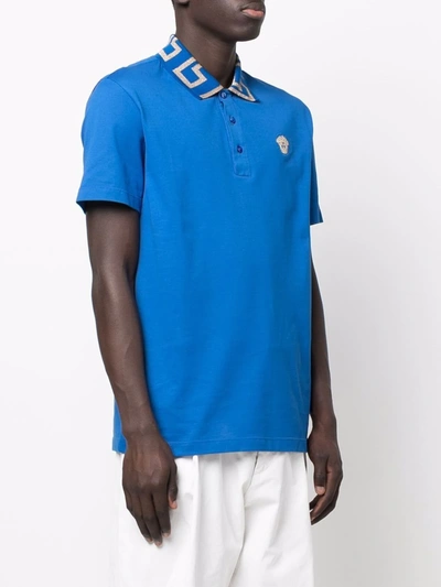 Shop Versace Greca Border Short-sleeve Polo Shirt In Blue