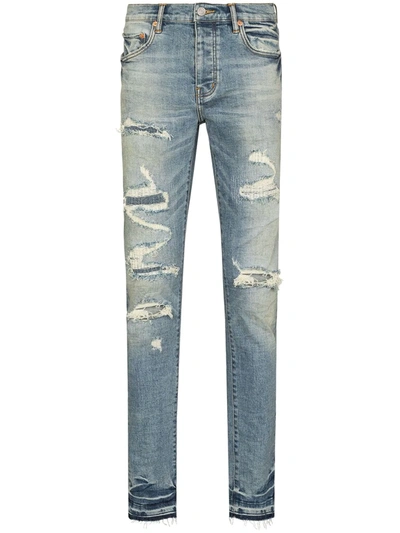 Shop Purple Brand P001 Vintage Distressed-finish Skinny Jeans In Blue