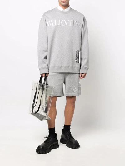 Shop Valentino Logo-embossed Track Shorts In Grey