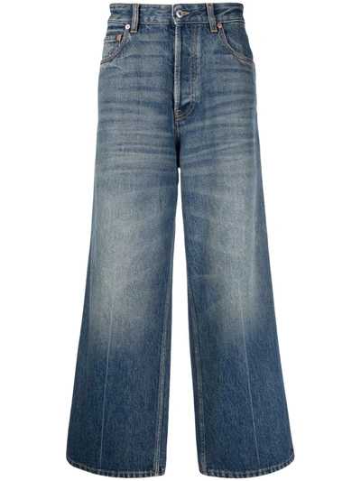 Shop Valentino Stonewashed Wide-leg Jeans In Blue