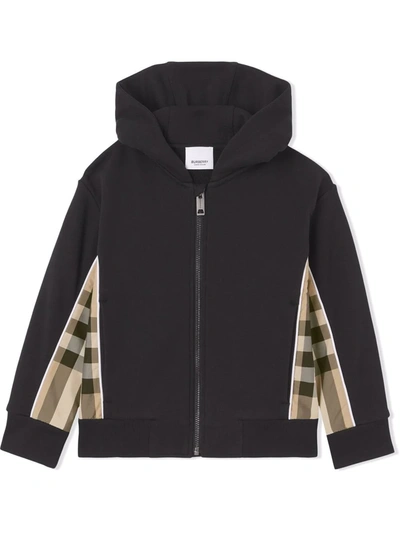 Shop Burberry Check-panel Zipped Hoodie In Black