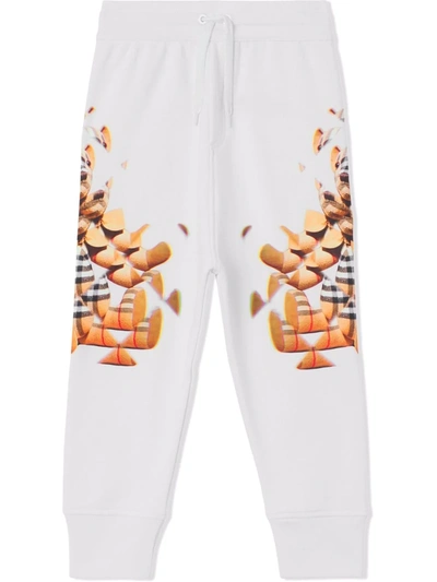 Shop Burberry Thomas Bear-print Cotton Tracksuit Bottoms In White