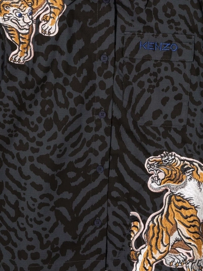 Shop Kenzo Printed Tiger-appliqué Shirt In Grey