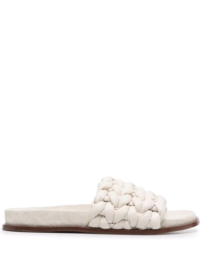 Shop Chloé Woven Flat Slides In Grey